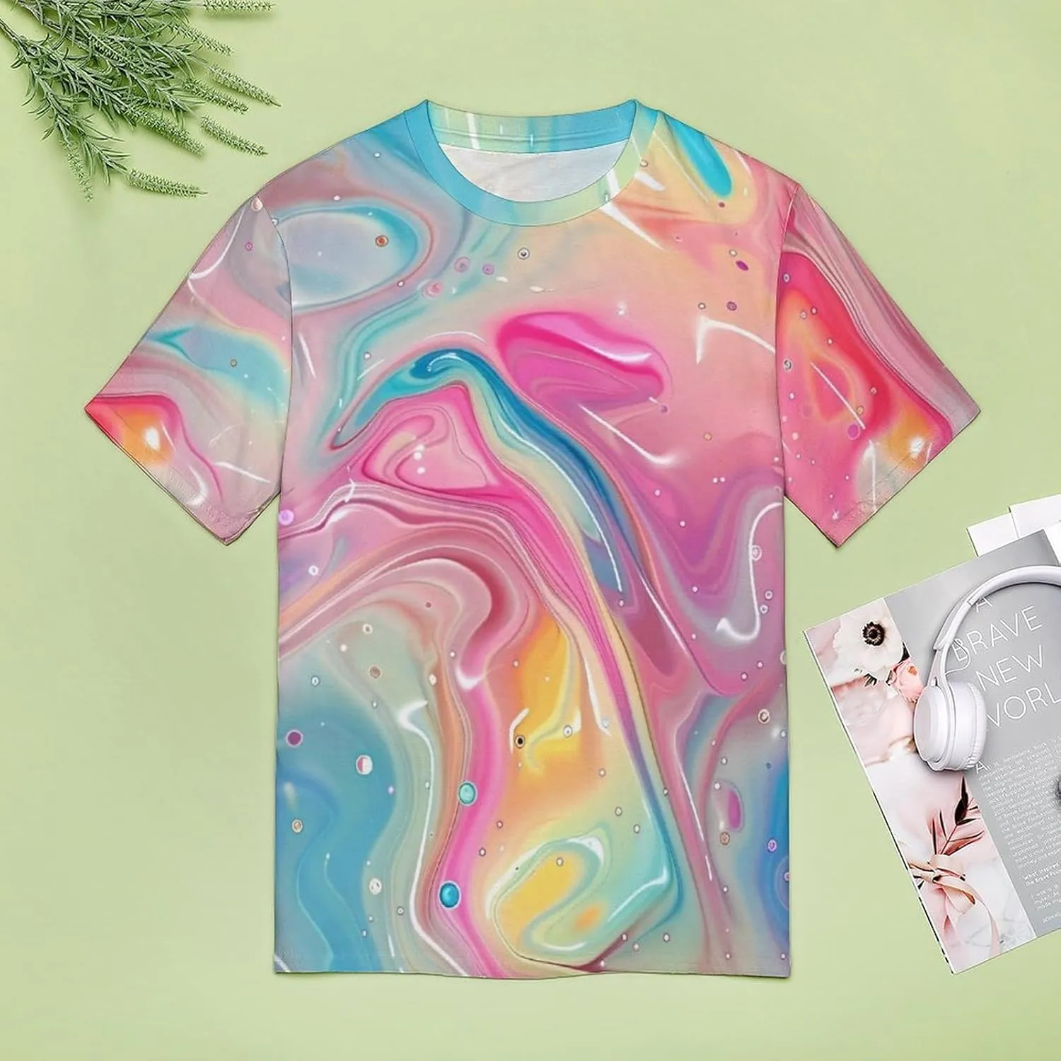 Abstract Art Rainbow Women's Short Sleeve Crewneck Graphic T-Shirt Summer Cute Printed Tee Tops