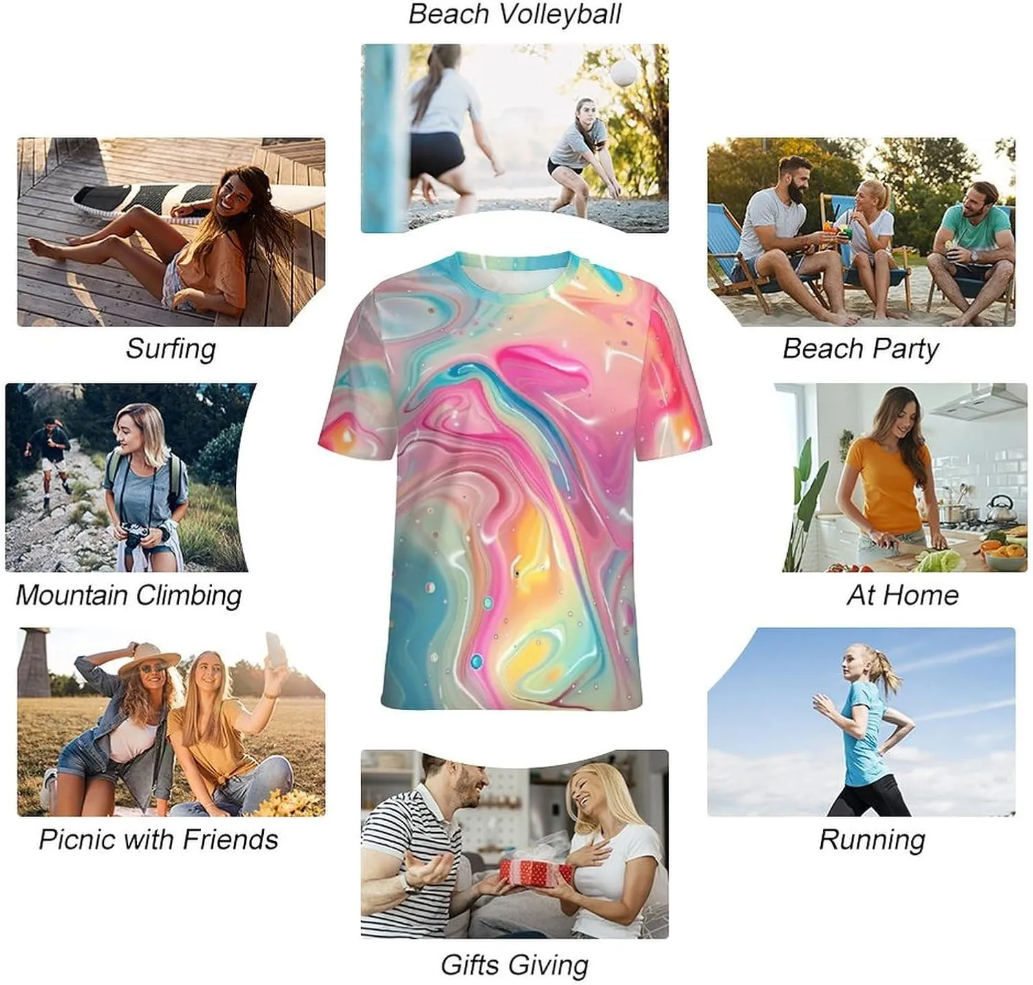 Abstract Art Rainbow Women's Short Sleeve Crewneck Graphic T-Shirt Summer Cute Printed Tee Tops