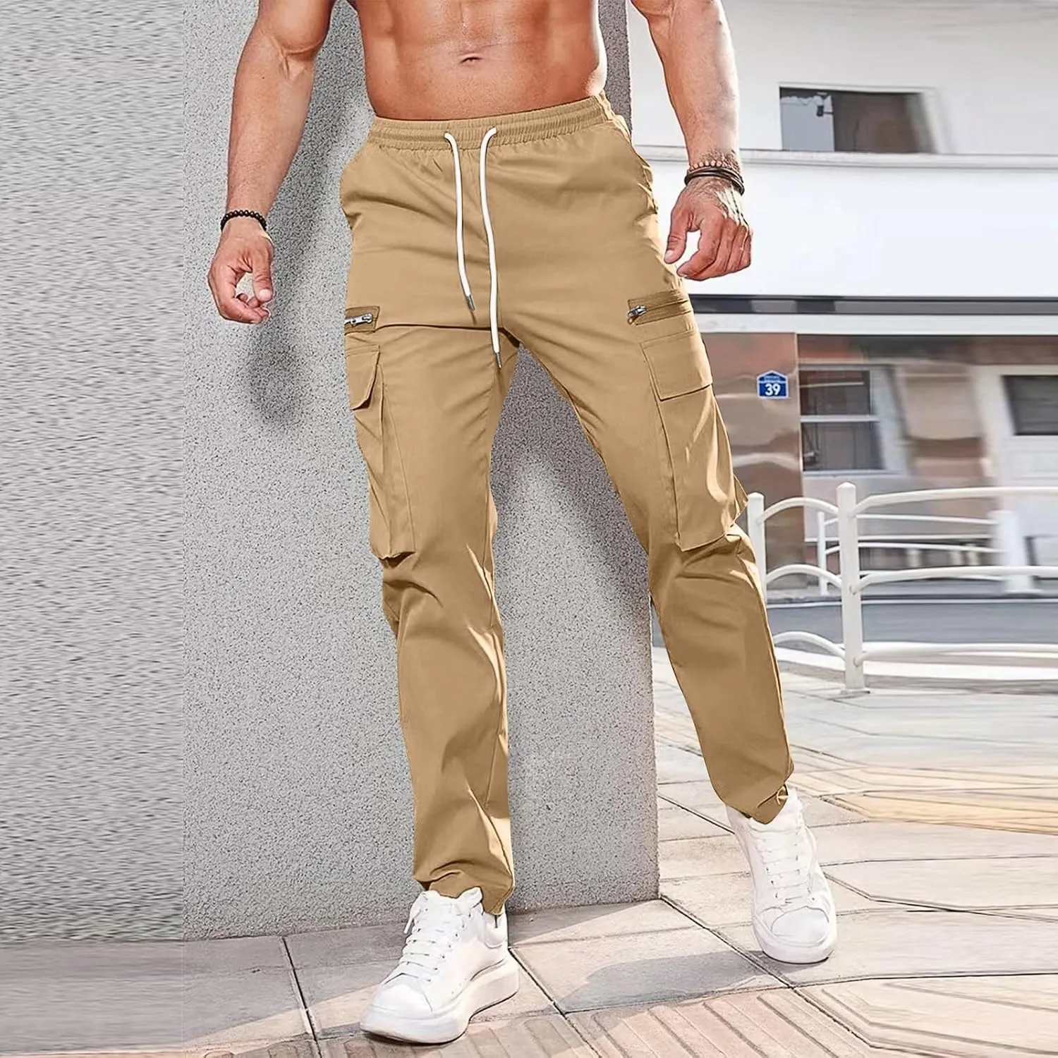 ADHOWBEW Cargos Pants Men Waterproof Pockets Workout Construction Hiking Big and Tall Joggers
