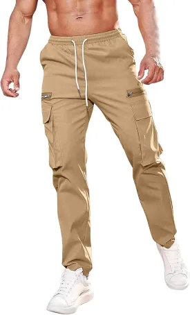ADHOWBEW Cargos Pants Men Waterproof Pockets Workout Construction Hiking Big and Tall Joggers