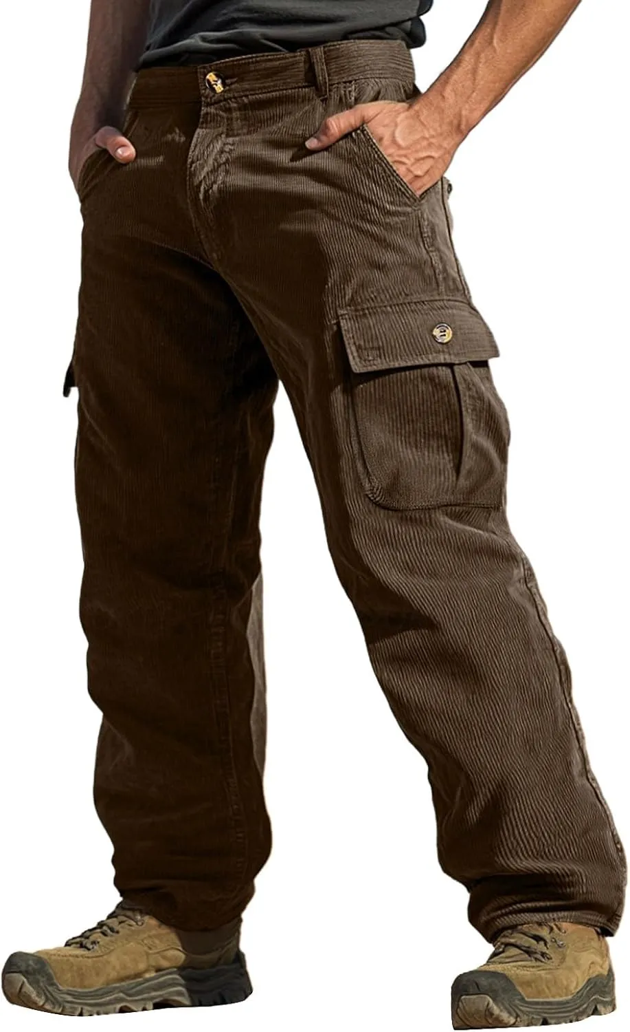ADHOWBEW Men Cargo Pants Relaxed Fit Stretch Waterproof Construction Hiking Elastic Waist Trousers