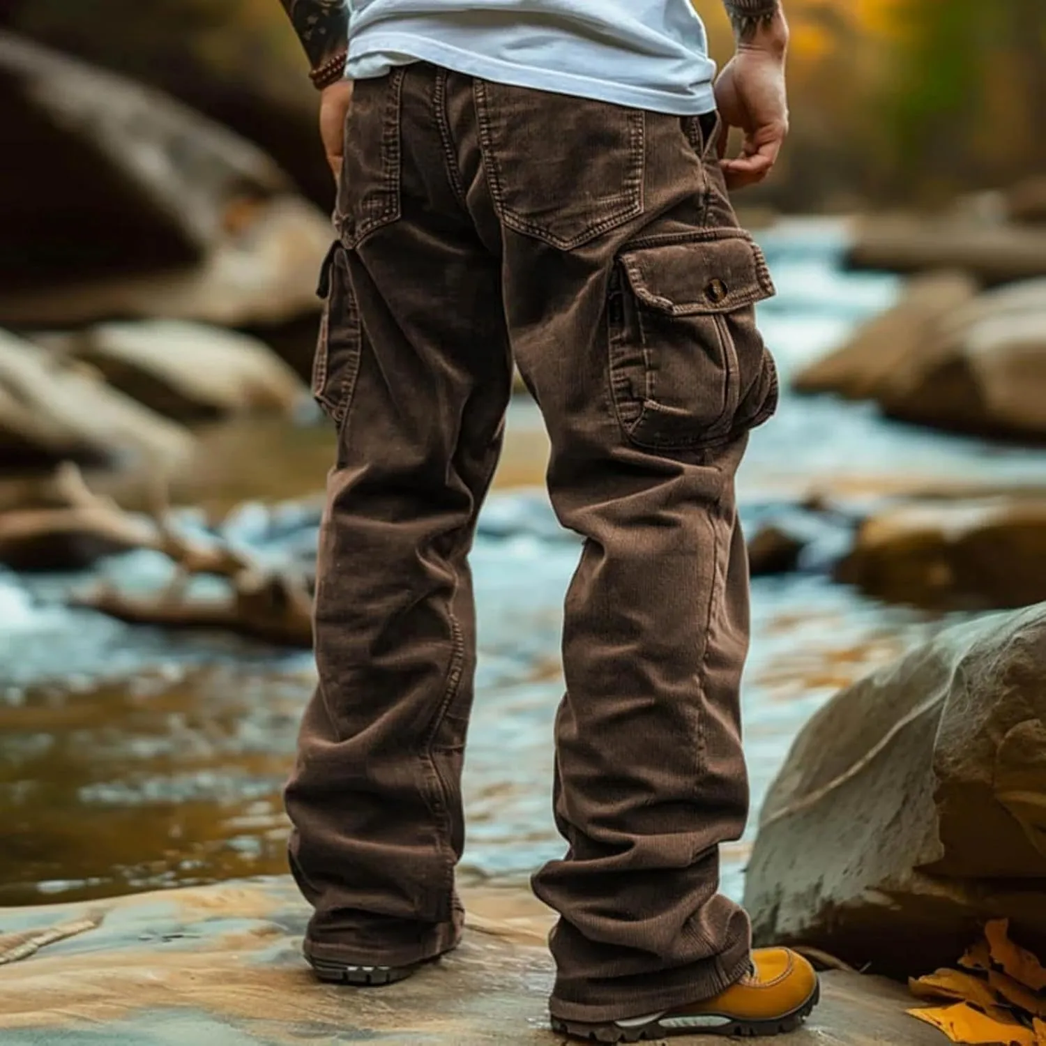 ADHOWBEW Men Cargo Pants Relaxed Fit Stretch Waterproof Construction Hiking Elastic Waist Trousers