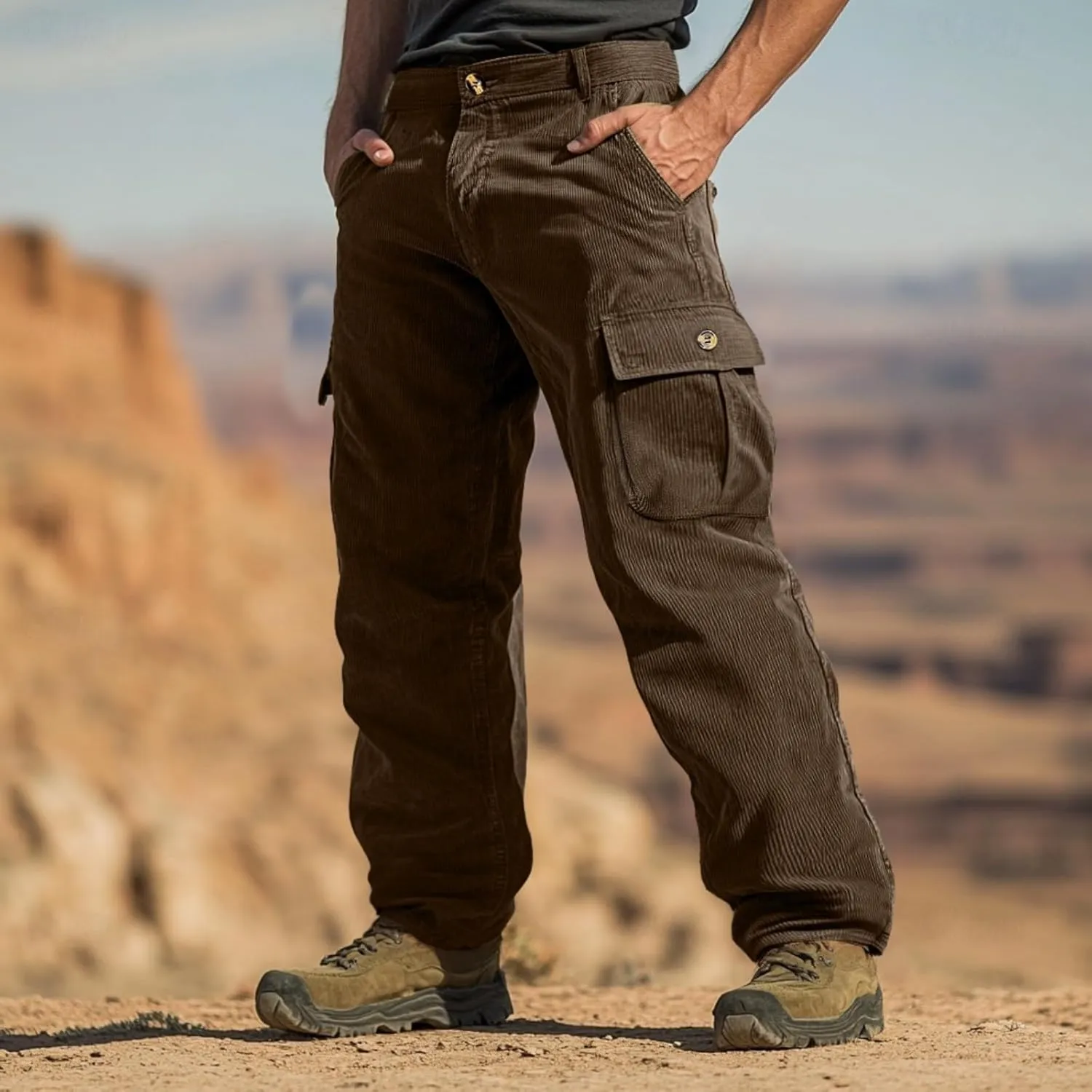 ADHOWBEW Men Cargo Pants Relaxed Fit Stretch Waterproof Construction Hiking Elastic Waist Trousers