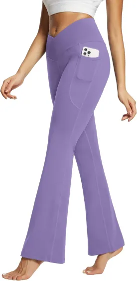 baleaf Women's Yoga Pants V Crossover Flare Leggings with Pockets High Waist Casual Workout Gym Bell Bottom Leggings