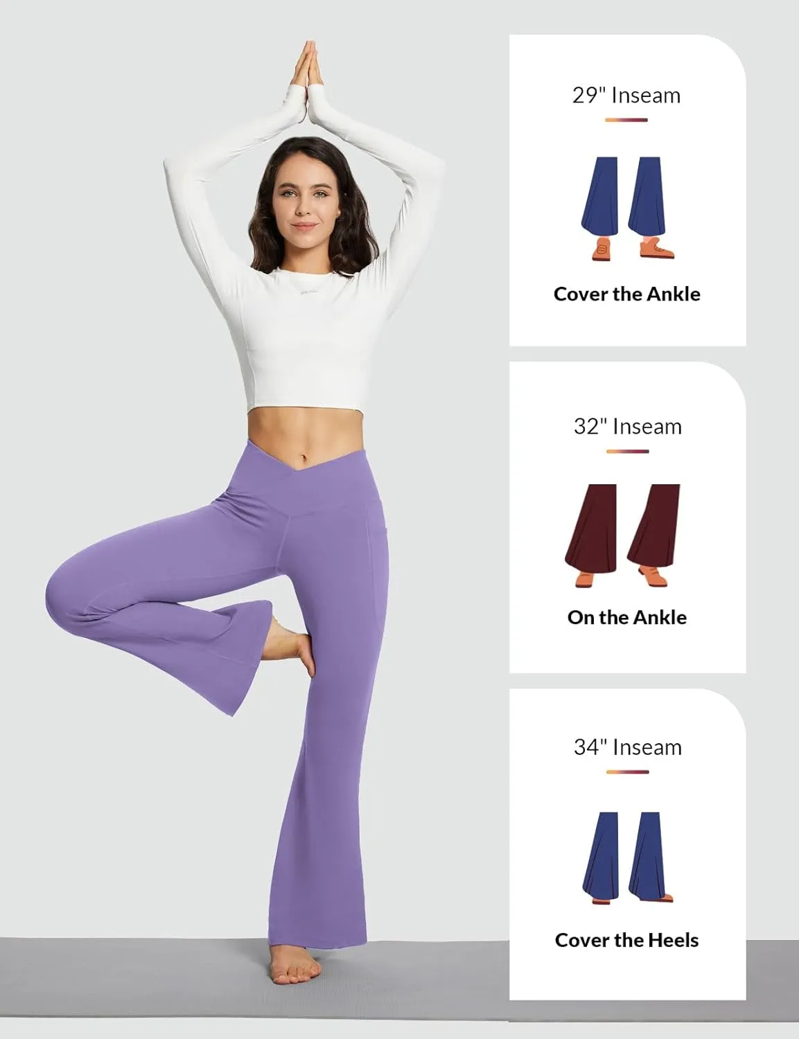baleaf Women's Yoga Pants V Crossover Flare Leggings with Pockets High Waist Casual Workout Gym Bell Bottom Leggings