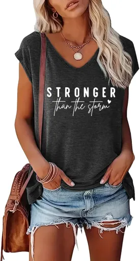 BLACKMYTH Women's Graphic Tees V-Neck Stronger Cap Sleeve T-Shirts