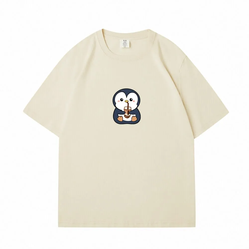 Boba Lovin Penguin Loose Cotton T-Shirts