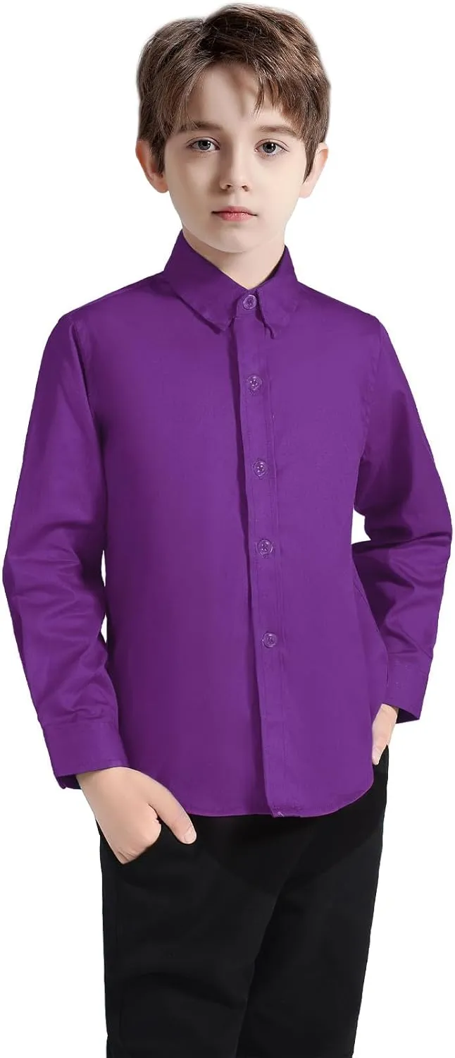 Boys' Button Down Dress Shirts Kids Long Sleeve Solid Collared Uniform Shirt for Toddler Boy (Size 2T-20)