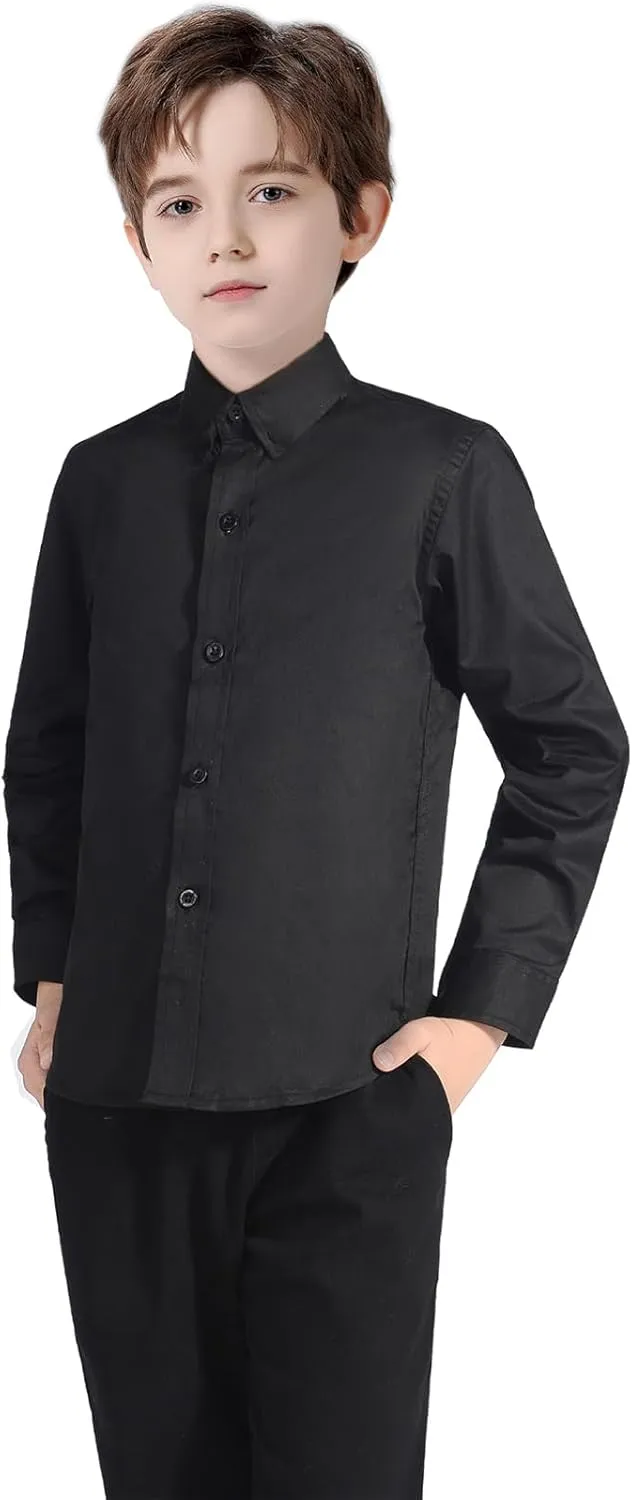 Boys' Button Down Dress Shirts Kids Long Sleeve Solid Collared Uniform Shirt for Toddler Boy (Size 2T-20)