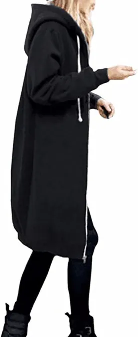 Cdiecer Women Hoodies Zip Up Long Hooded Sweatshirt Jacket Casual Front Cardigan Plus Size Fall Winter Coat with Pockets