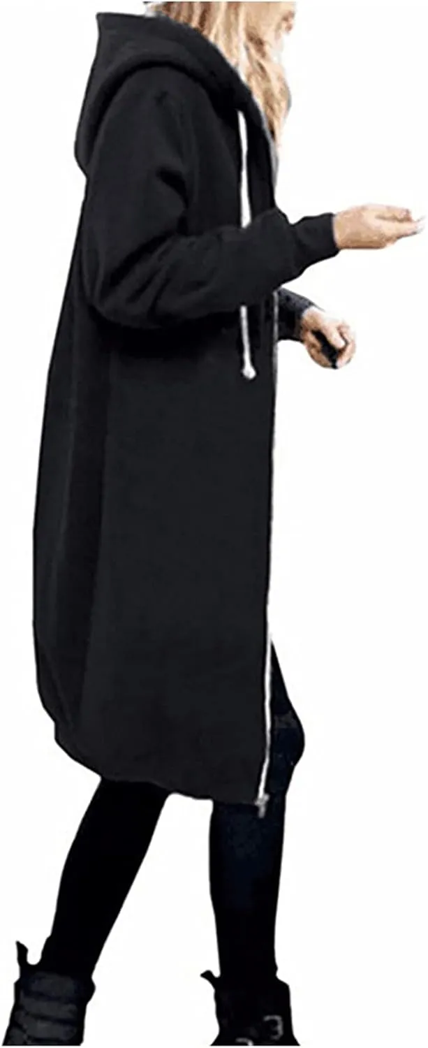 Cdiecer Women Hoodies Zip Up Long Hooded Sweatshirt Jacket Casual Front Cardigan Plus Size Fall Winter Coat with Pockets