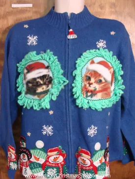 Colorful Snowmen and Kittens Ugly Christmas Sweater