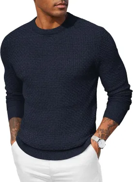 COOFANDY Men Dress Crewneck Sweater Pullover Knit Long Sleeve Casual Slim Fit Sweater