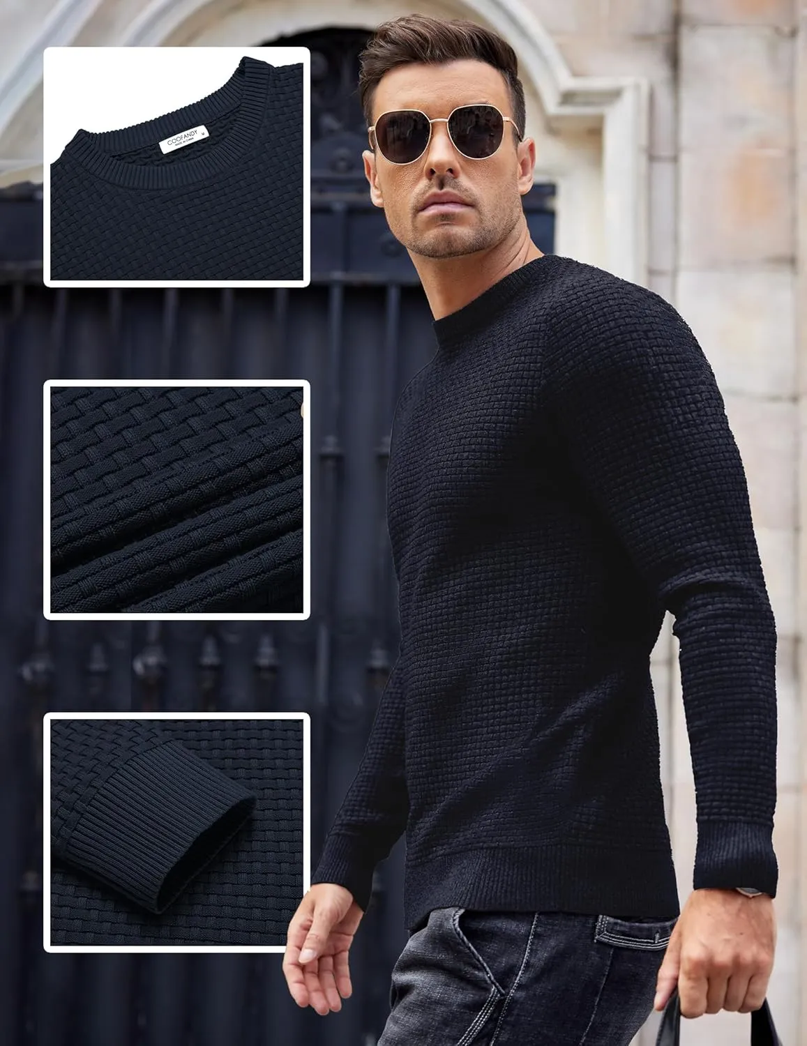 COOFANDY Men Dress Crewneck Sweater Pullover Knit Long Sleeve Casual Slim Fit Sweater