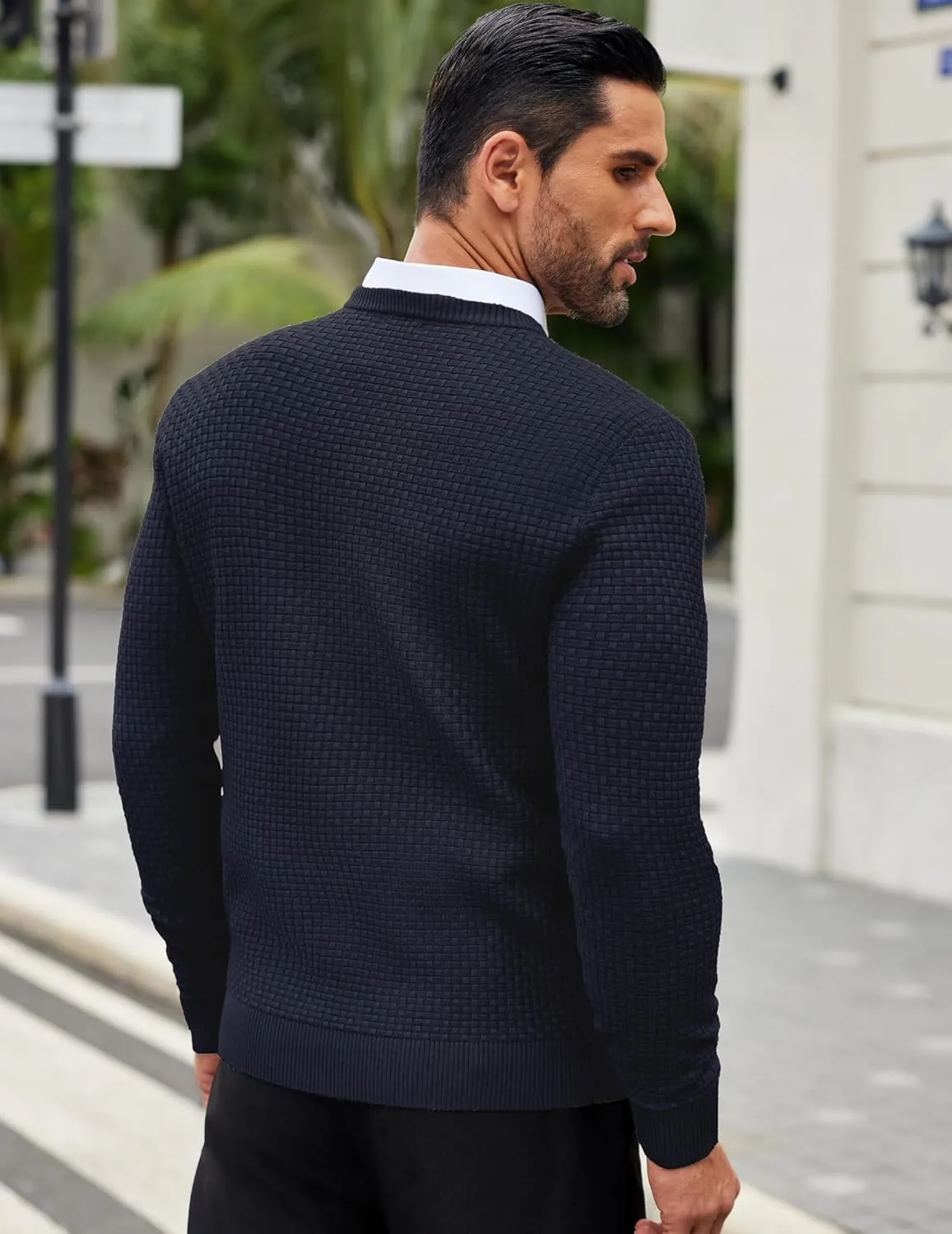 COOFANDY Men Dress Crewneck Sweater Pullover Knit Long Sleeve Casual Slim Fit Sweater