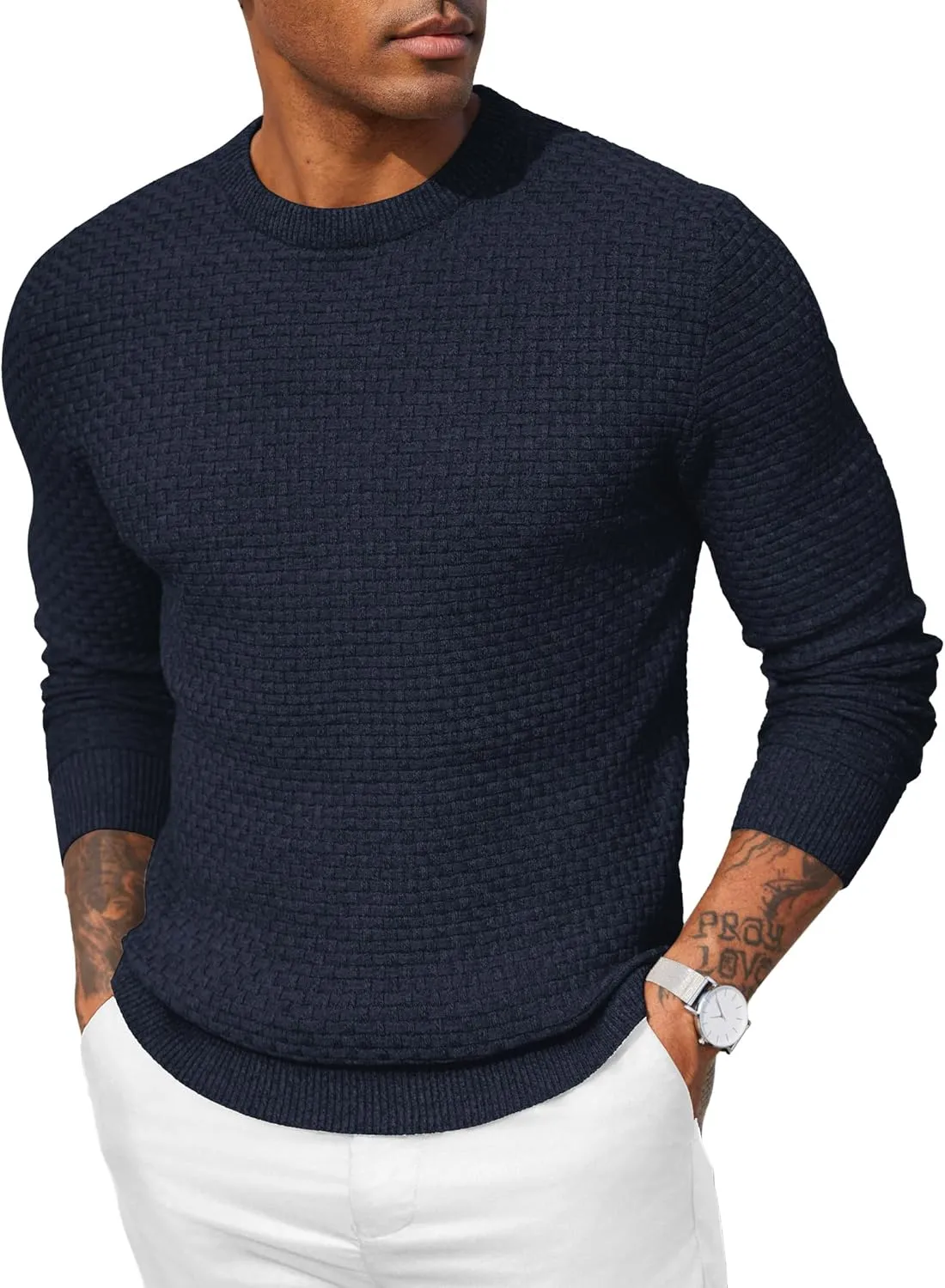 COOFANDY Men Dress Crewneck Sweater Pullover Knit Long Sleeve Casual Slim Fit Sweater