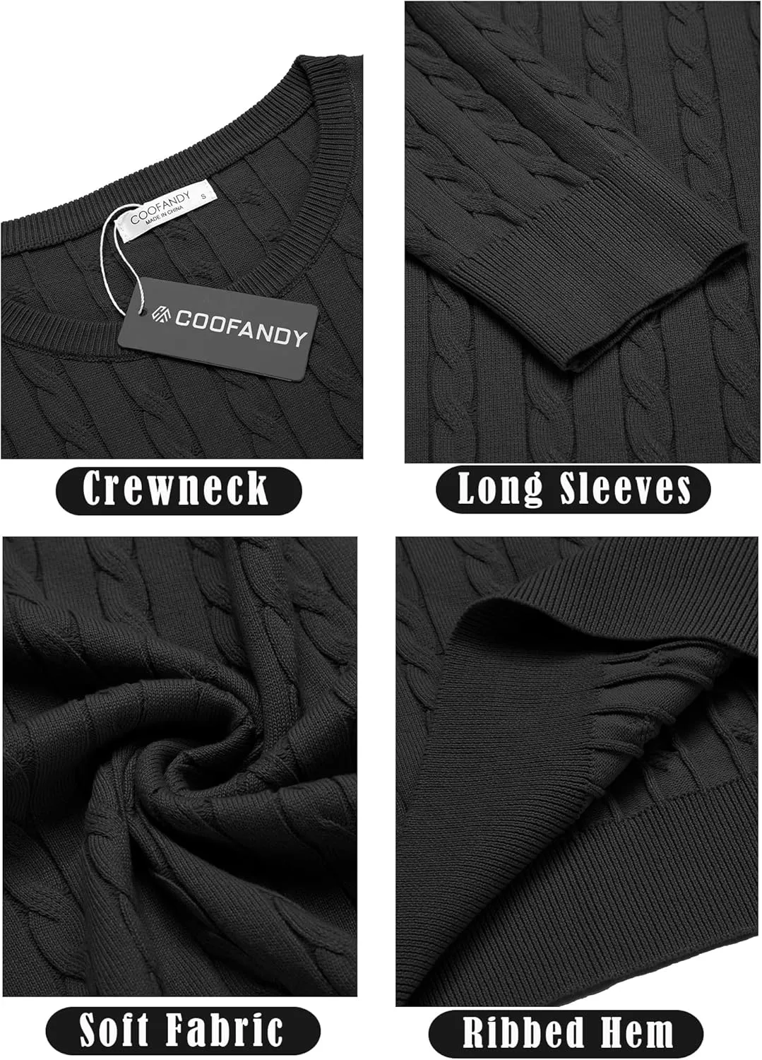 COOFANDY Men's Crewneck Knit Sweater Slim Fit Lightweight Casual Twist Patterned Cable Knitted Pullover