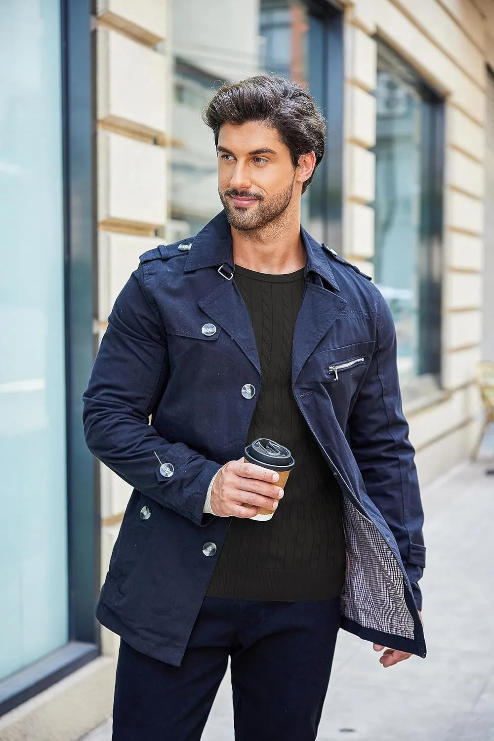 COOFANDY Men's Crewneck Knit Sweater Slim Fit Lightweight Casual Twist Patterned Cable Knitted Pullover