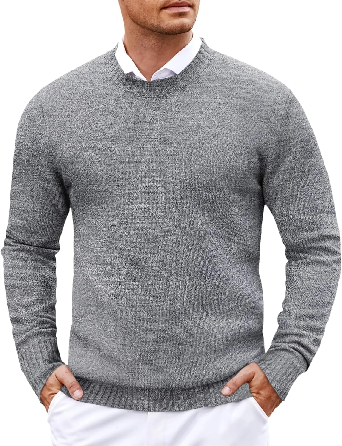 COOFANDY Men's Dress Crew Neck Sweater Lightweight Sweatshirts Knitted Pullover Casual Fashion Long Sleeve Sweater