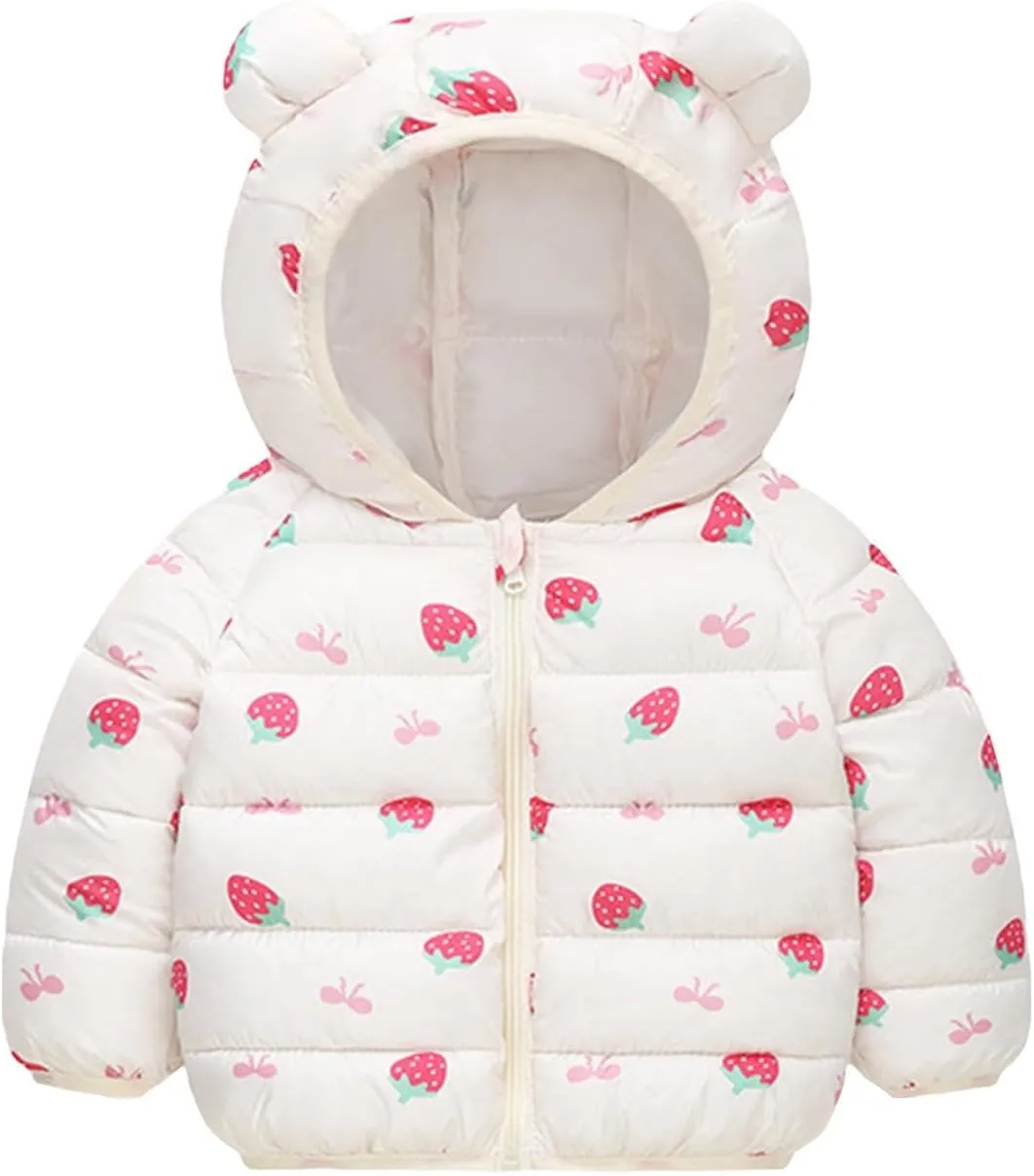 Cute Hooded Down Padded Jacket Coat for Toddler Kids Fall Winter Thicken Warm Furry Fuzzy Pattern Snow Windbreaker