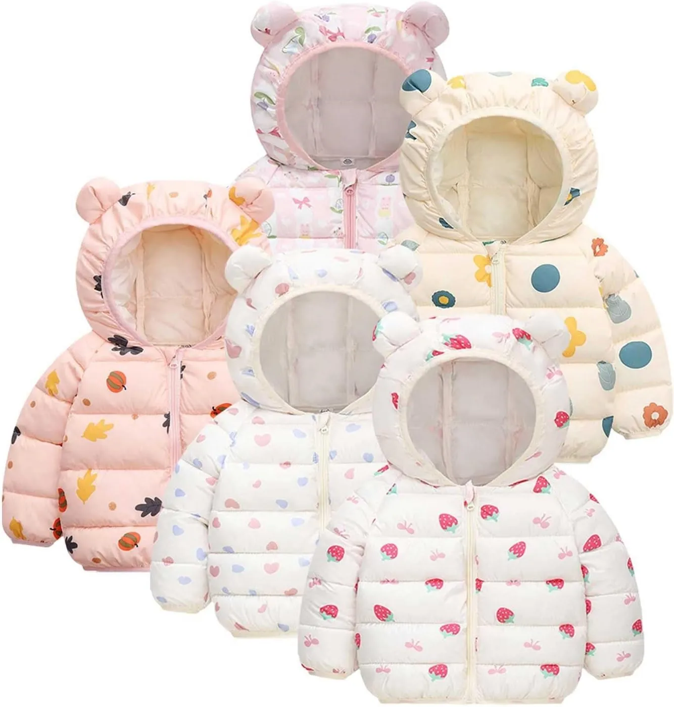 Cute Hooded Down Padded Jacket Coat for Toddler Kids Fall Winter Thicken Warm Furry Fuzzy Pattern Snow Windbreaker
