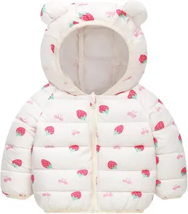 Cute Hooded Down Padded Jacket Coat for Toddler Kids Fall Winter Thicken Warm Furry Fuzzy Pattern Snow Windbreaker
