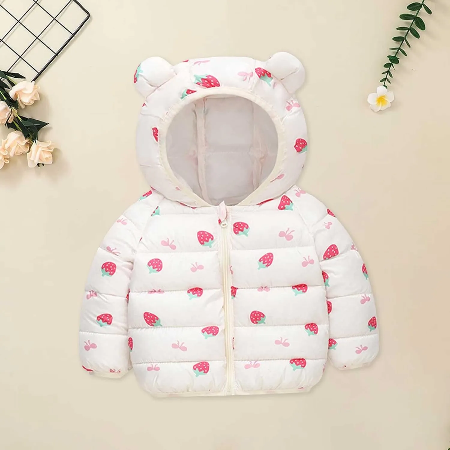 Cute Hooded Down Padded Jacket Coat for Toddler Kids Fall Winter Thicken Warm Furry Fuzzy Pattern Snow Windbreaker