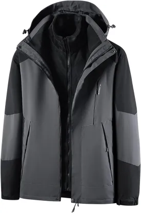 Finelylove Men's Waterproof 3 in 1 Ski Jacket Warm Fleece Lined Winter Snow Coat Windproof Hooded Raincoat Heavyweight