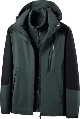 Finelylove Men's Waterproof 3 in 1 Ski Jacket Warm Fleece Lined Winter Snow Coat Windproof Hooded Raincoat Heavyweight