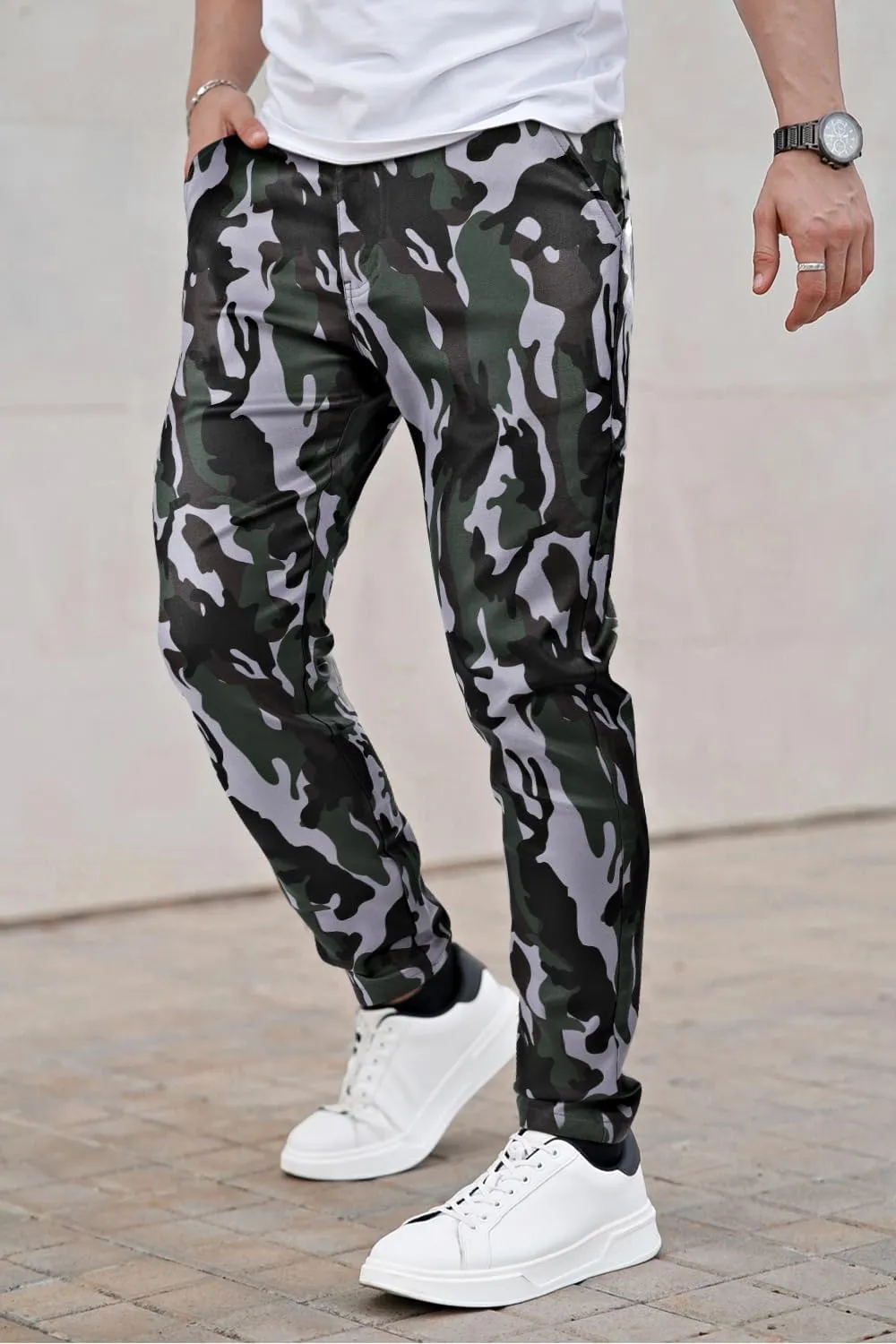 GINGTTO Mens Leather Camo Pants Slim Fit Cargo Biker Pants for Men