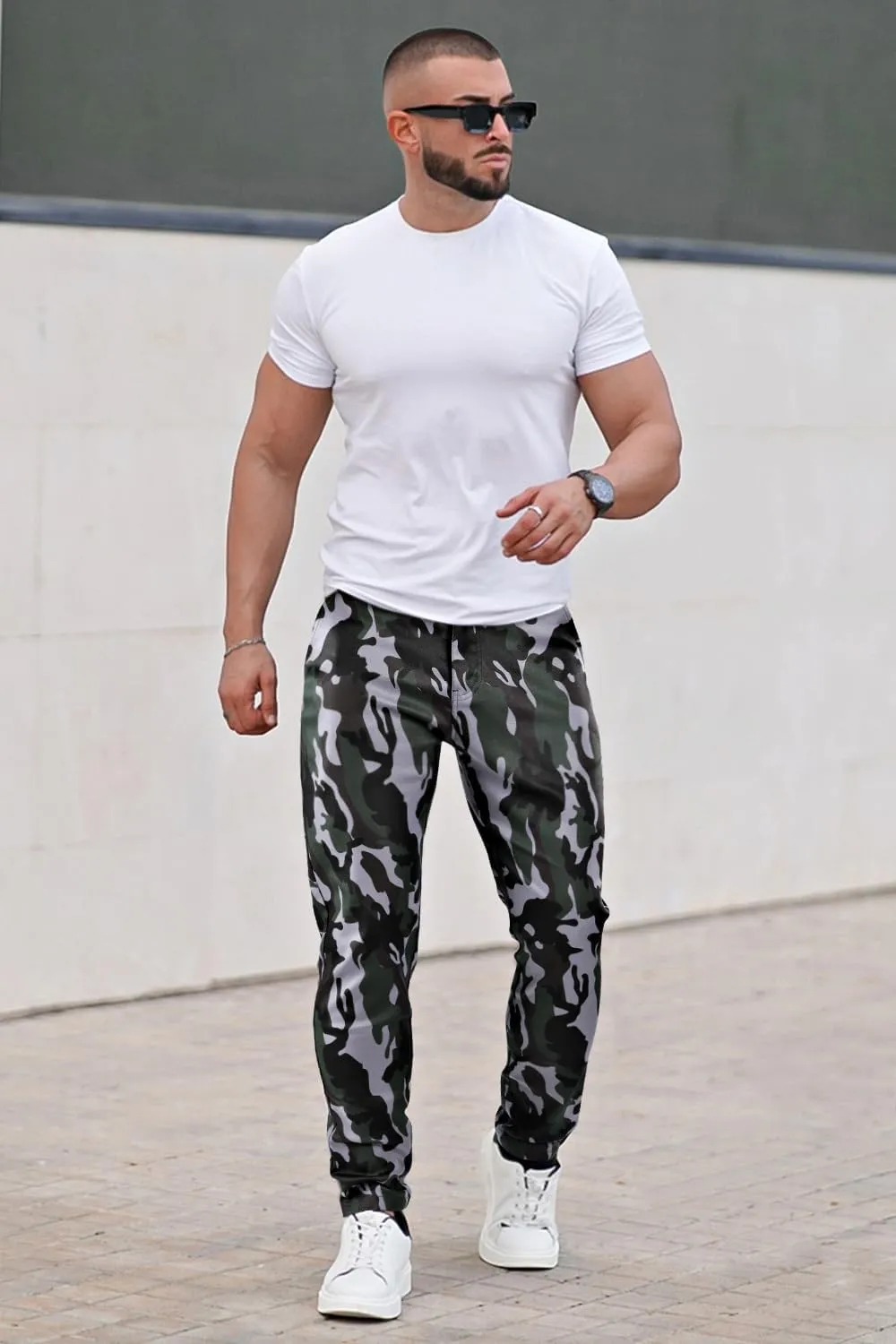 GINGTTO Mens Leather Camo Pants Slim Fit Cargo Biker Pants for Men
