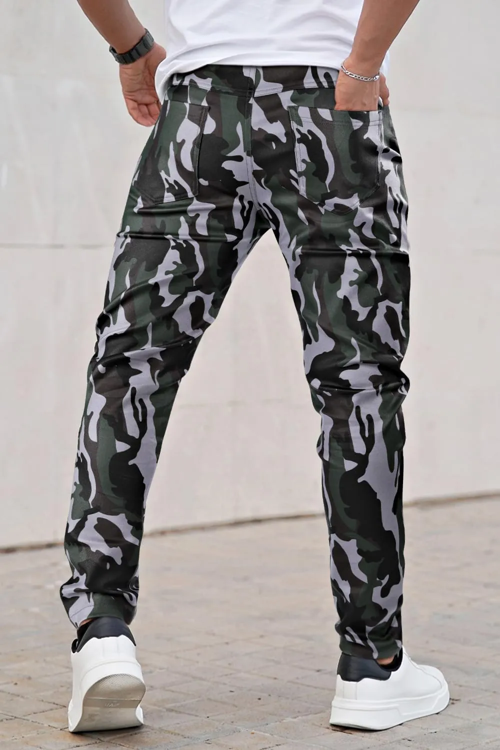 GINGTTO Mens Leather Camo Pants Slim Fit Cargo Biker Pants for Men