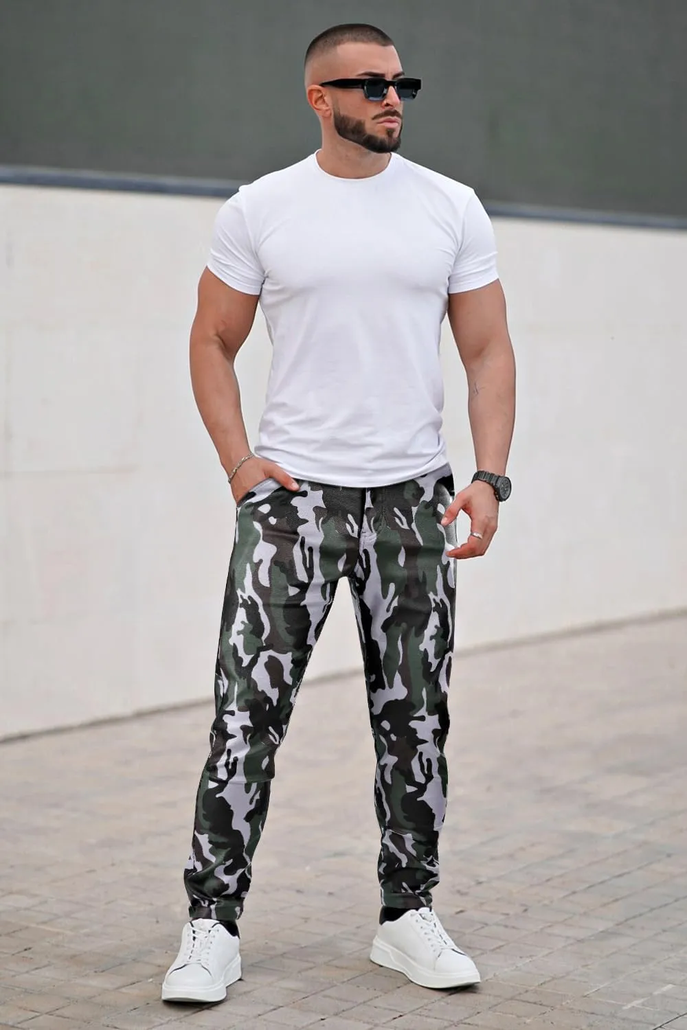 GINGTTO Mens Leather Camo Pants Slim Fit Cargo Biker Pants for Men