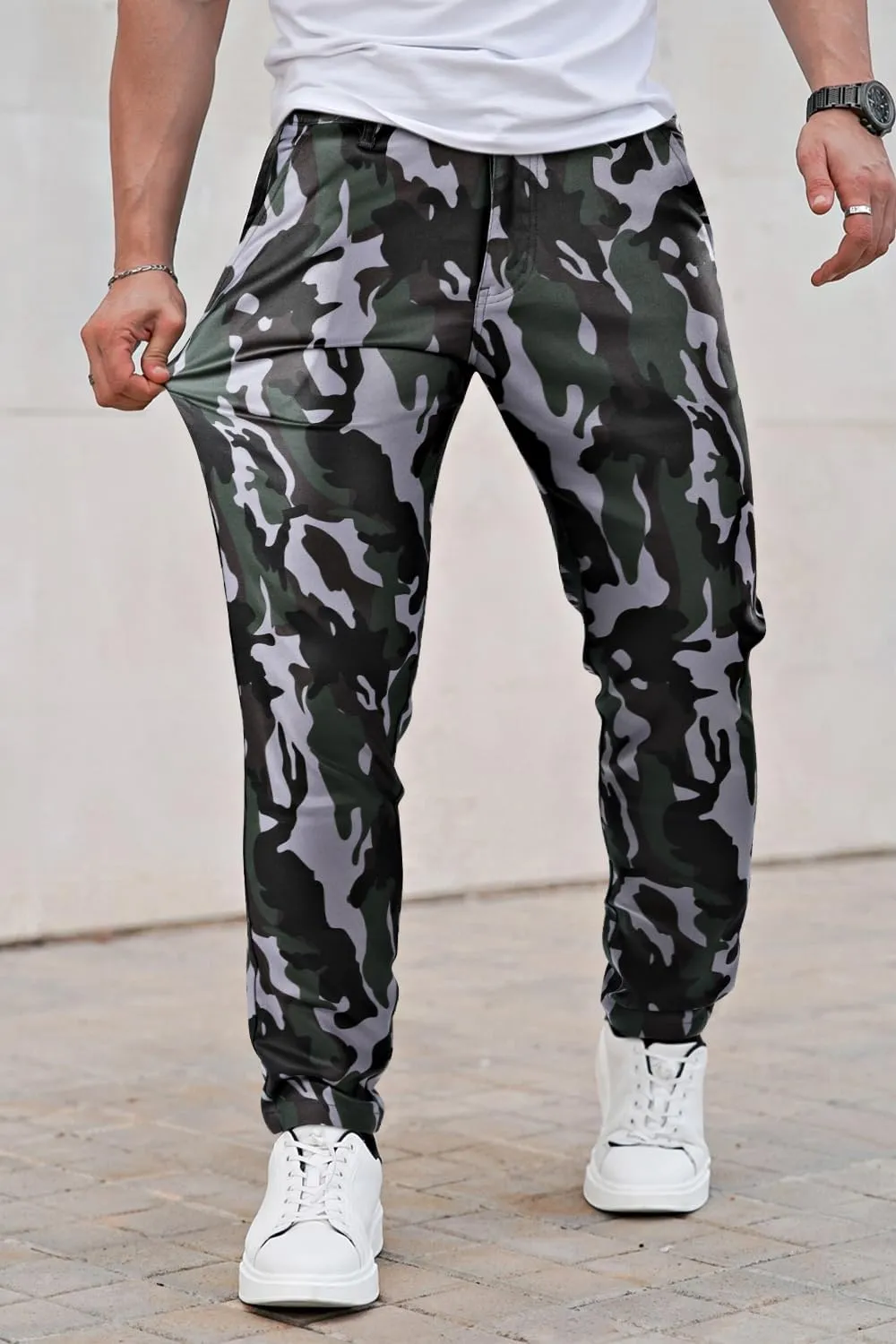 GINGTTO Mens Leather Camo Pants Slim Fit Cargo Biker Pants for Men