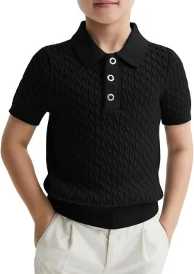 Haloumoning Boys Cable Knit Polo Shirt Kids Short Sleeve Sweater Fashion Pullover Tops Clothes 5-14 Years