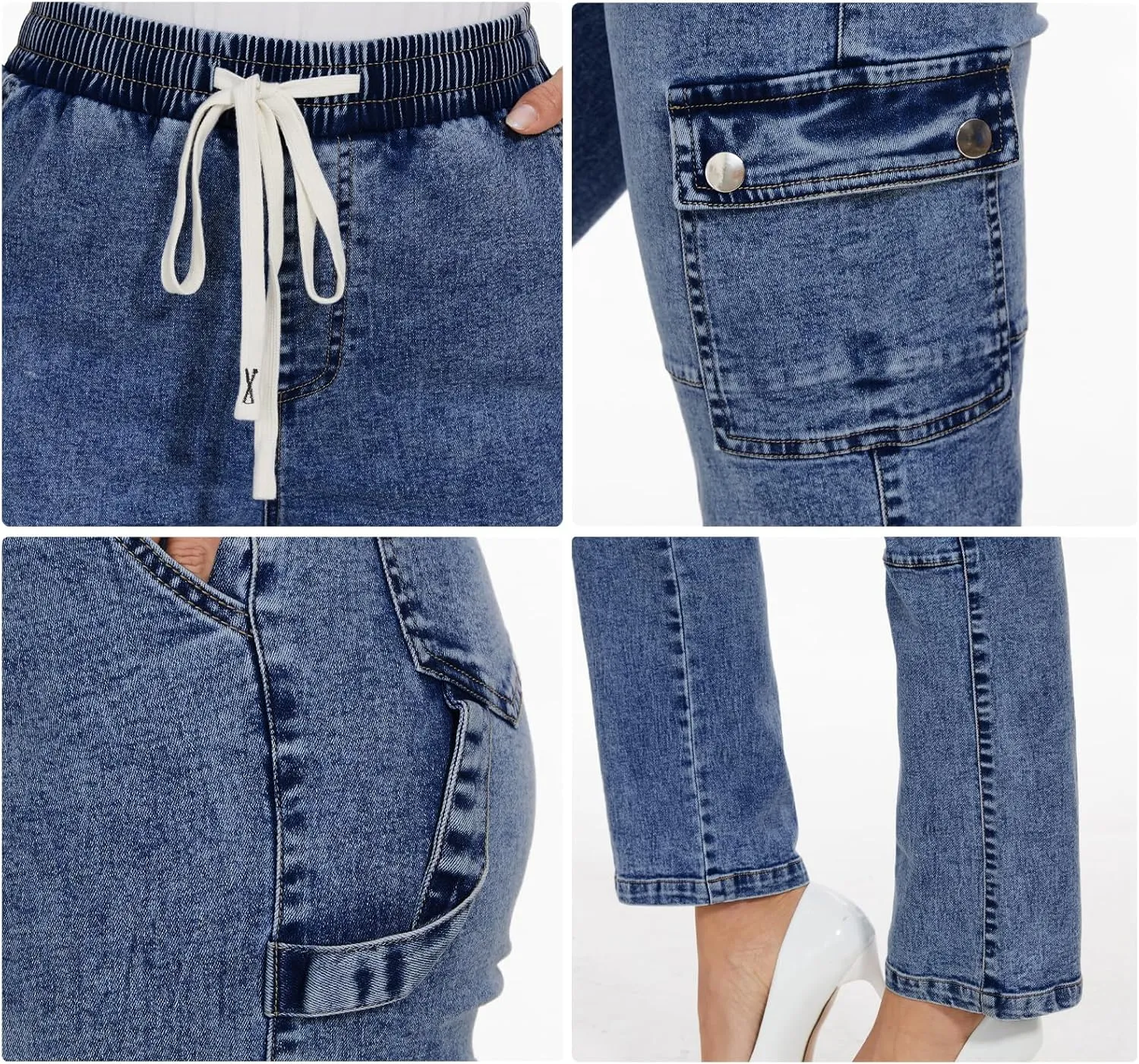 HVEPUO Womens Pants Casual Straight Leg Cargo Pants High Waisted Jeans for Women with Pockets