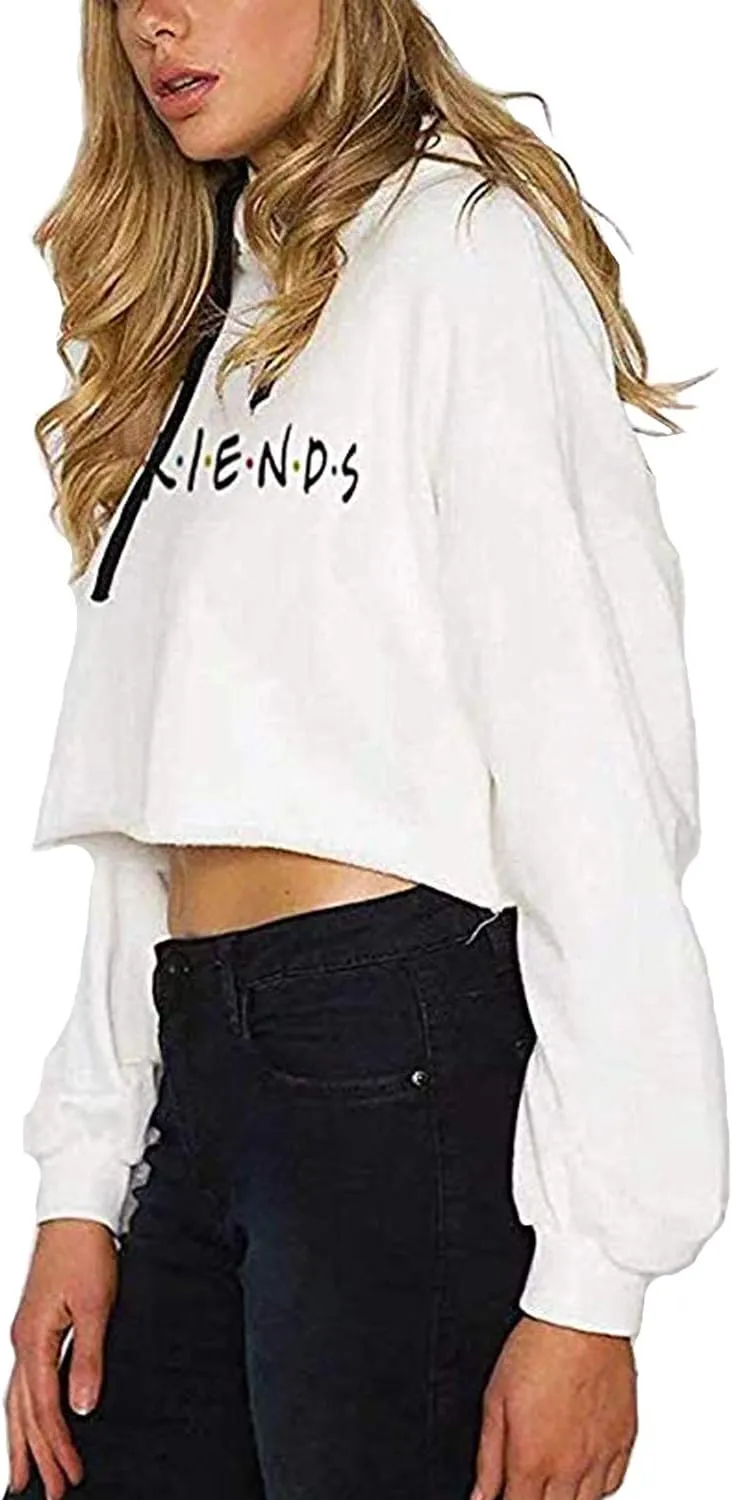 Idepet Women's Casual Letters Print Crop Top Loose Pullover Friends Shirt Teen Girl TV Show Hoodie Sweatshirt