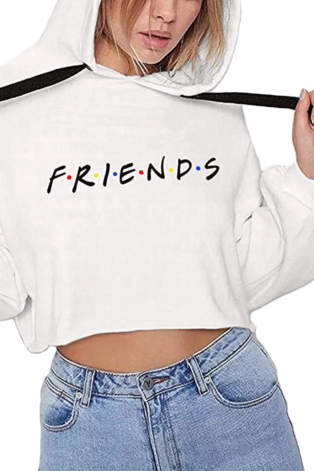 Idepet Women's Casual Letters Print Crop Top Loose Pullover Friends Shirt Teen Girl TV Show Hoodie Sweatshirt