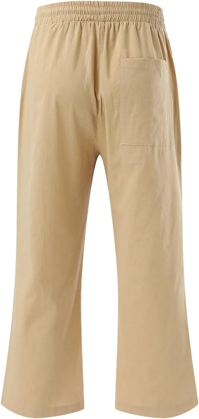 Linen Capri Pants Women Women's Loose Cotton Linen Drawstring Capris 2025 Summer Straight Wide Leg Trousers