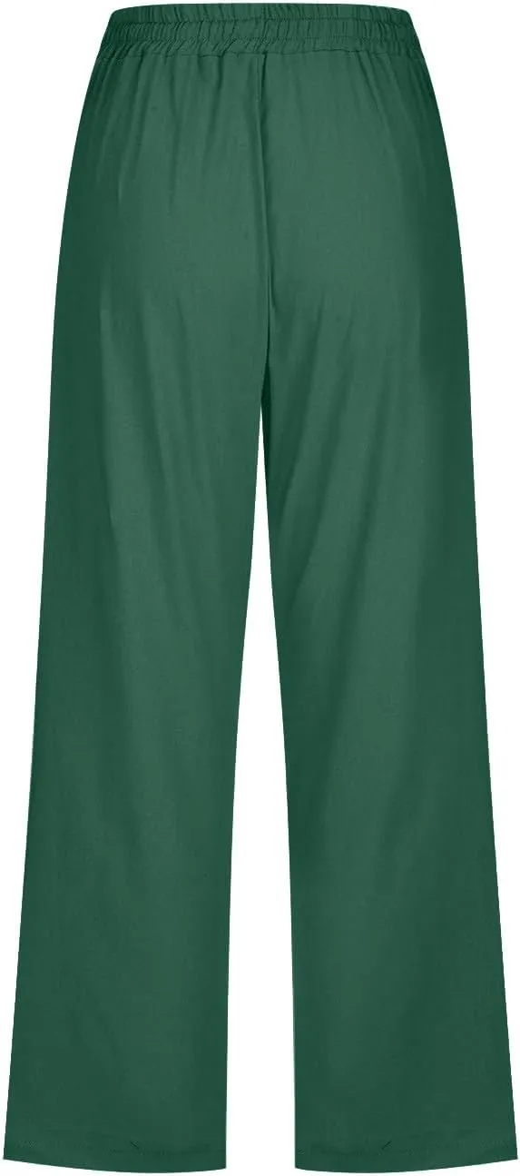 Linen Capri Pants Women Women's Loose Cotton Linen Drawstring Capris 2025 Summer Straight Wide Leg Trousers