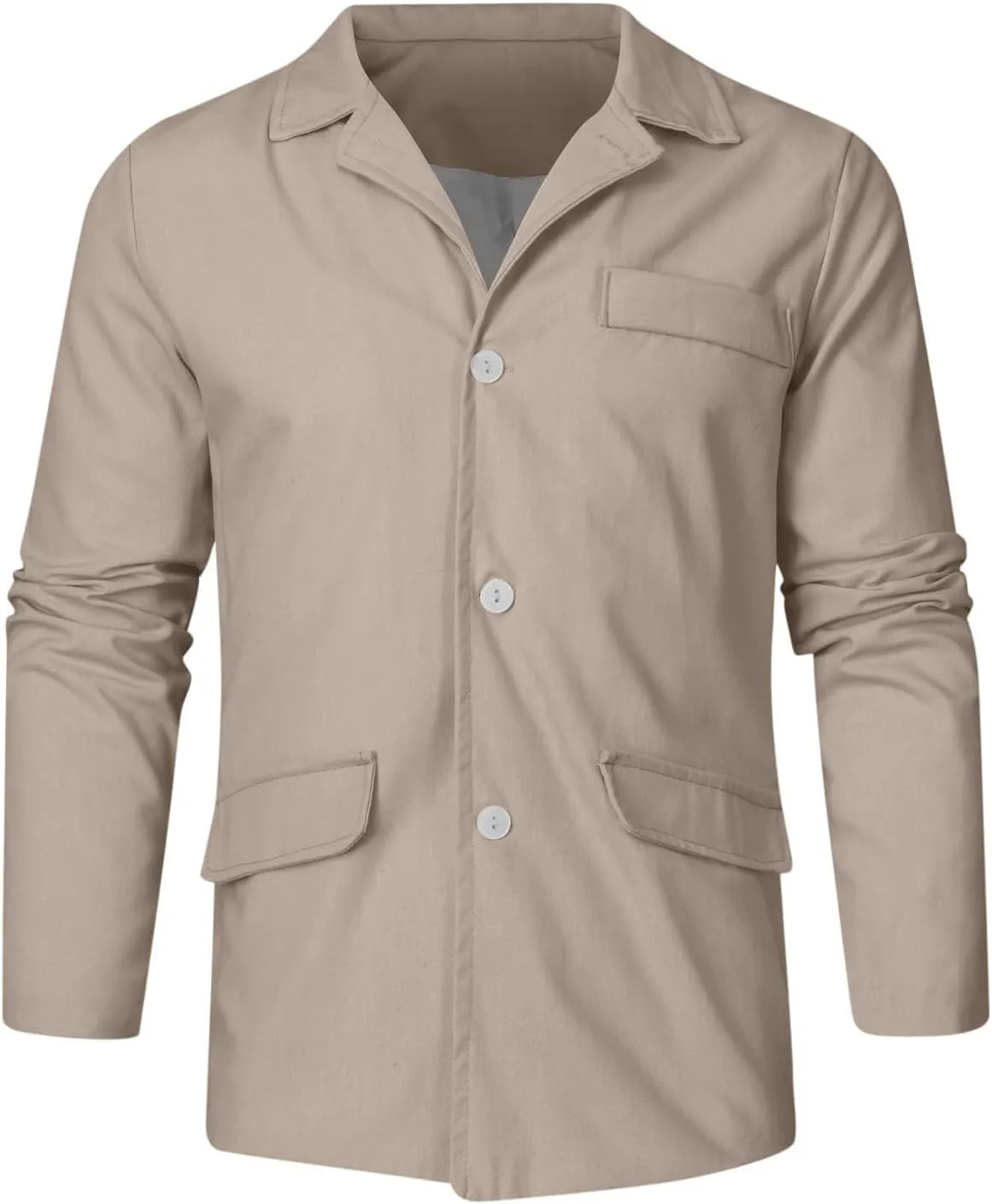 Men's Casual Shirt Jacket Cotton Linen Shacket Loose Fit Long Sleeve Button-Down Overshirt Soft Lightweight Work Coat