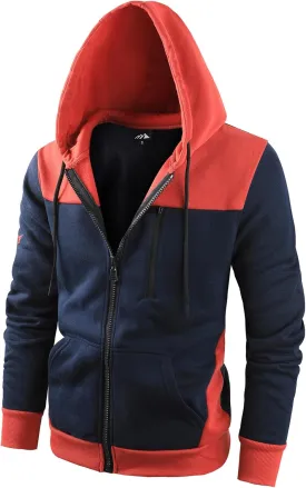 Men's Full Zip Fleece Hoodie zippered Color Block hooded slim Fit Long Sleeve Lightweight Sweatshirt