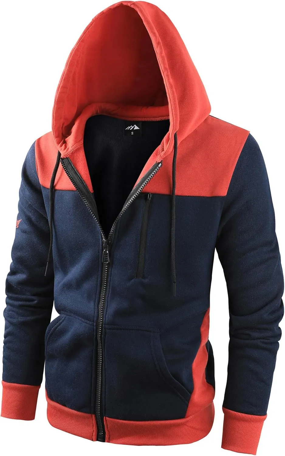 Men's Full Zip Fleece Hoodie zippered Color Block hooded slim Fit Long Sleeve Lightweight Sweatshirt