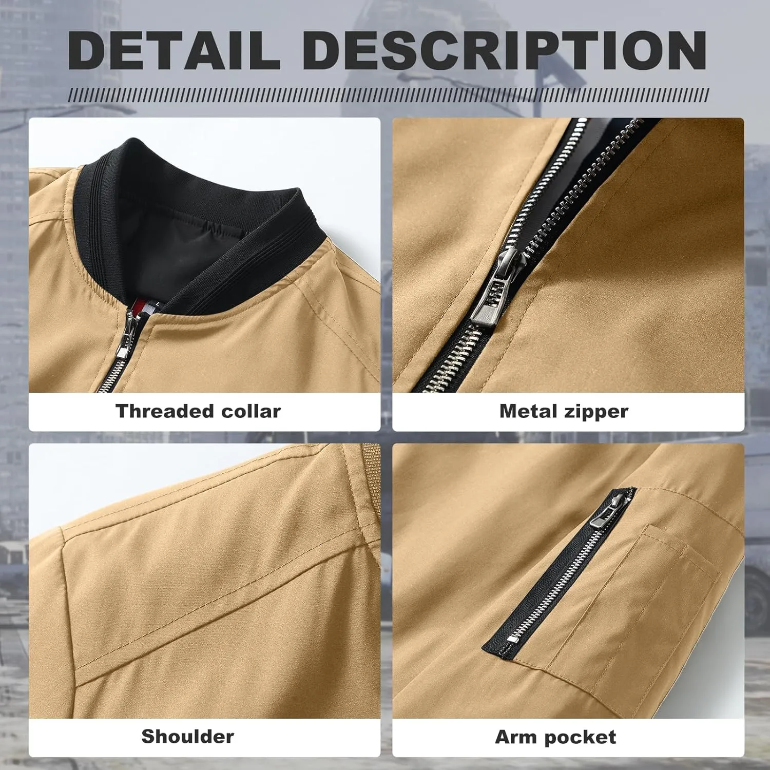 Men's Lightweight Windproof Jacket Flight Bomber Jacket Spring Fall Windbreaker