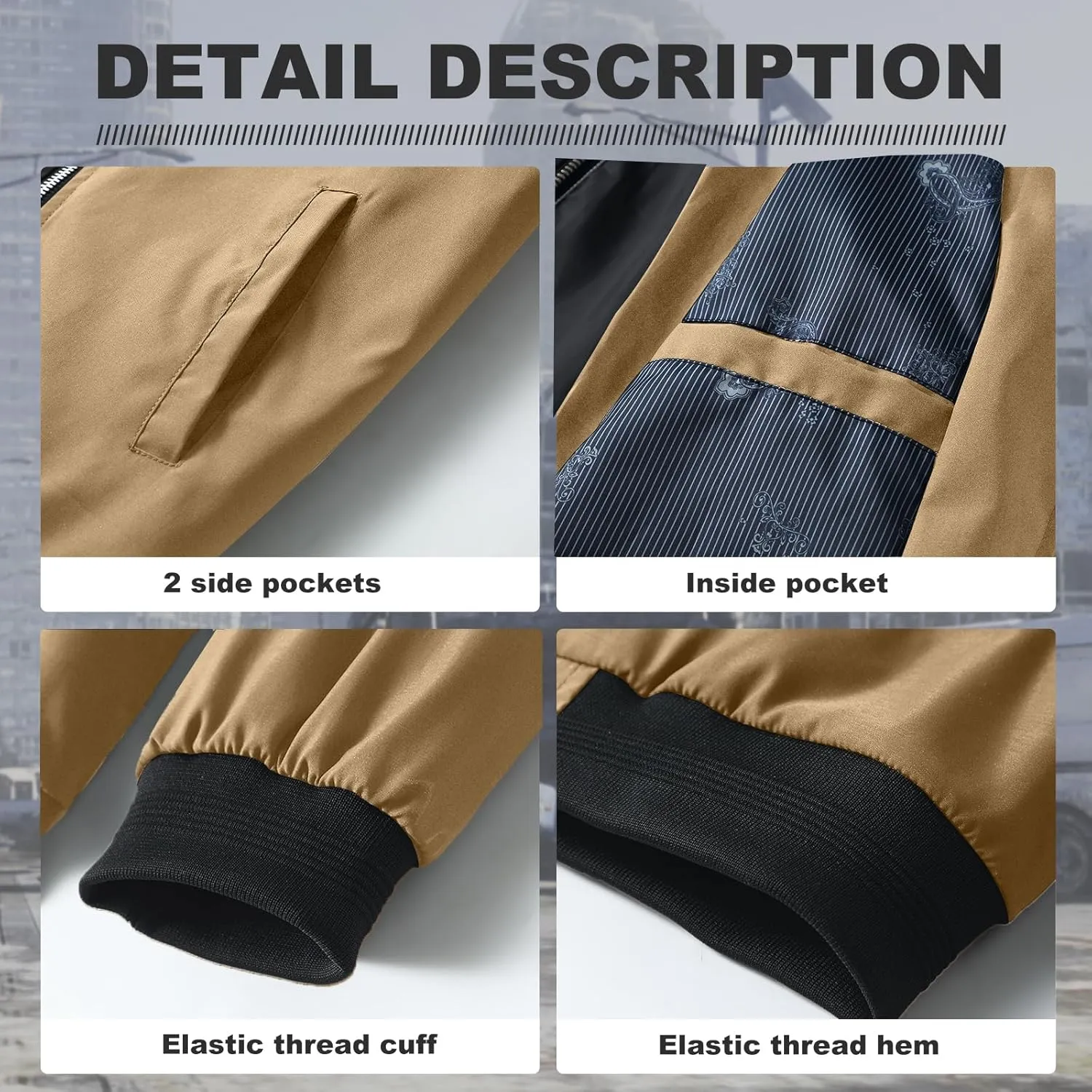 Men's Lightweight Windproof Jacket Flight Bomber Jacket Spring Fall Windbreaker