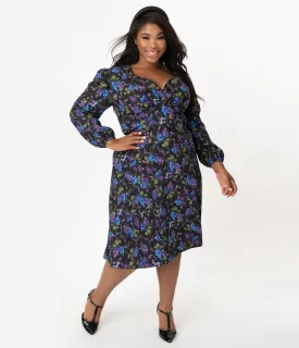 Micheline Pitt For Unique Vintage Plus Size 1950s Style Floral & Origami Print Pris Swing Dress