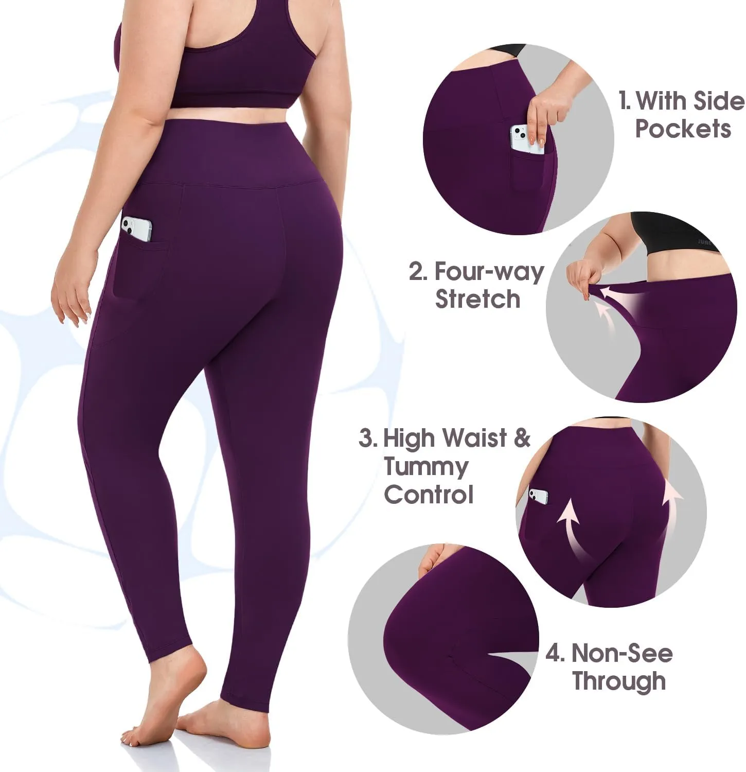 MOREFEEL Plus Size Leggings for Women with Pockets-Stretchy XL-5XL Yoga Pants Tummy Control High Waist Workout Leggings