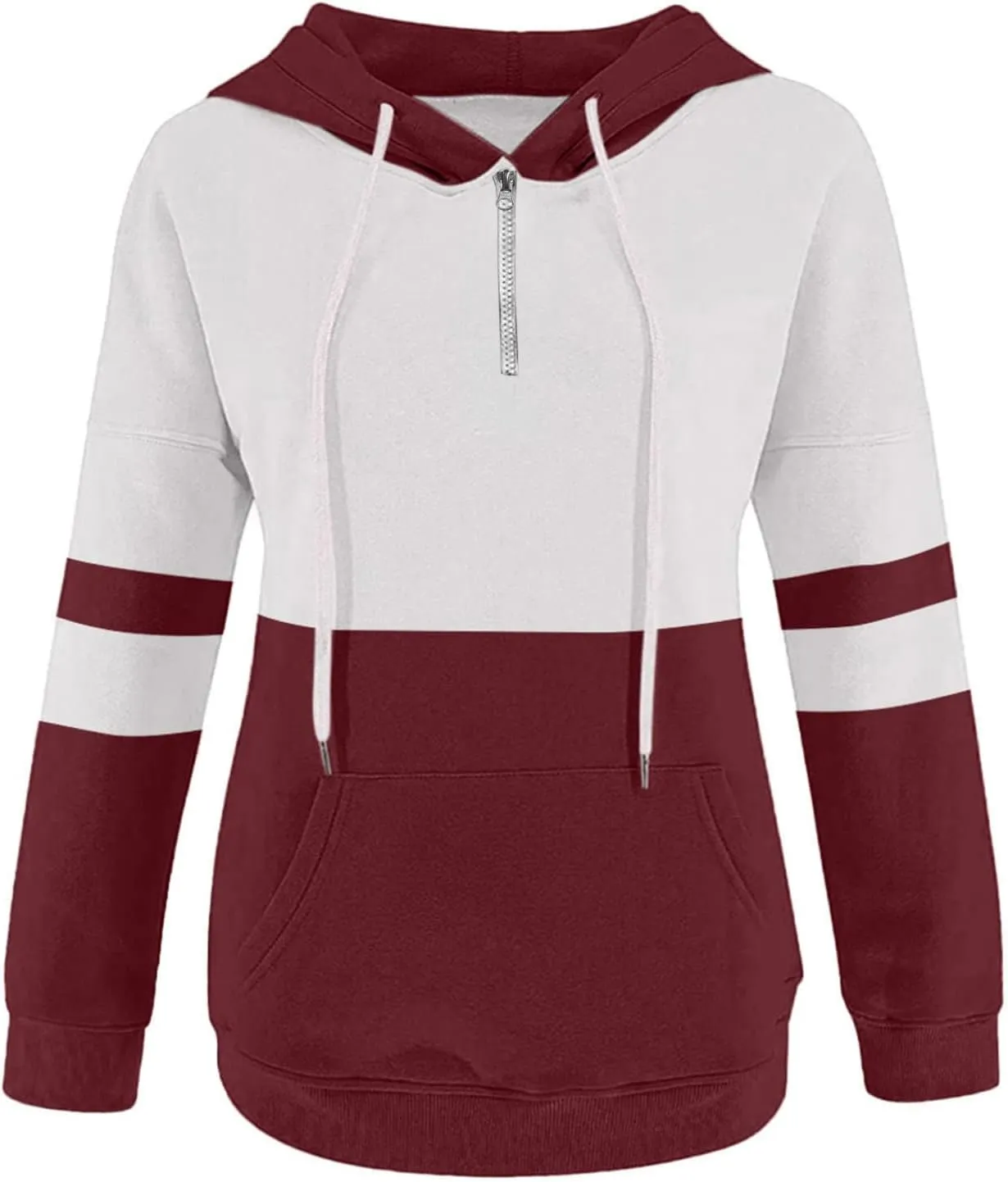 NaRHbrg Lightweight Hoodies for Women Color Block Hooded Sweatshirt Zip-Up Jersey Jacket Long Sleeve Top with Pockets