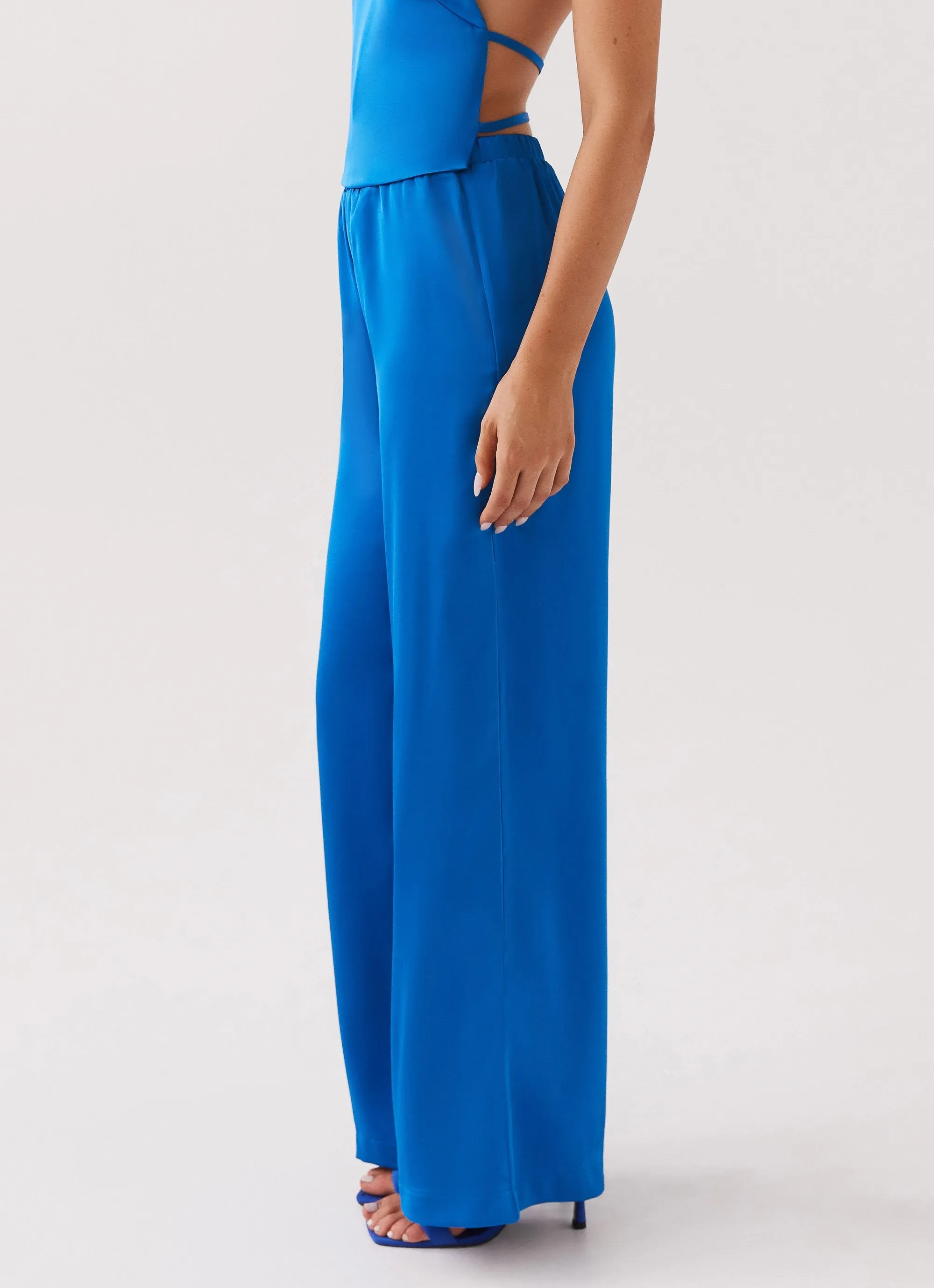 Palm Cove Satin Pants - Cobalt