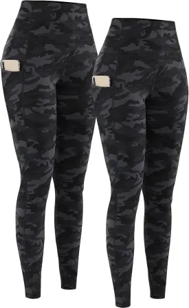 PHISOCKAT 2 Pack High Waist Yoga Pants with Pockets, Tummy Control Leggings, Workout 4 Way Stretch Yoga Leggings